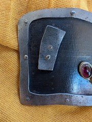 Vtg Modernist Brutalist Mixed Metal Brooch Pin Genuine Opal Garnet Artisan Rivet