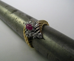 GOLD PLATED STERLING SILVER RING RUBY CZ CUBIC ZIRCONIA CLUSTER RING US Size7
