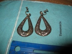 G.P. Signed Guad Jal 925 Mexico Sterling Screw Post Wavy Overlay Earrings