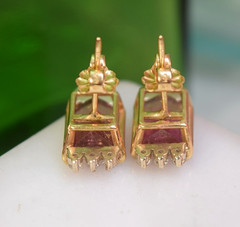 Vintage 14K Gold 5.50 ct Watermelon Tourmaline Diamond Earrings
