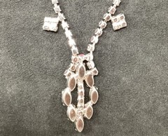 Vintage Pink And Red Rhinestone 16” Necklace Set With Earrings