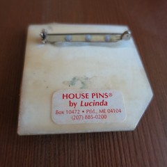 Retro Lucinda House Pin Crescent Man in Moon Gold & Pink Glitter Striped Night
