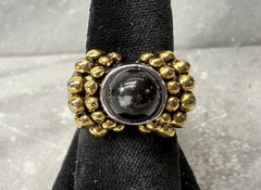 Vintage Silver & Gold Tone Black Dome Cab Ring Size 6