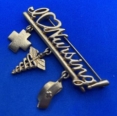 Vintage JJ Jonette GoldTone Pin Brooch I Love Nursing Dangle Charms J07