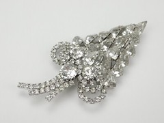 HIGH END Clear Glass Rhinestone 3D Effect Statement Brooch 4″ Unsigned Designer