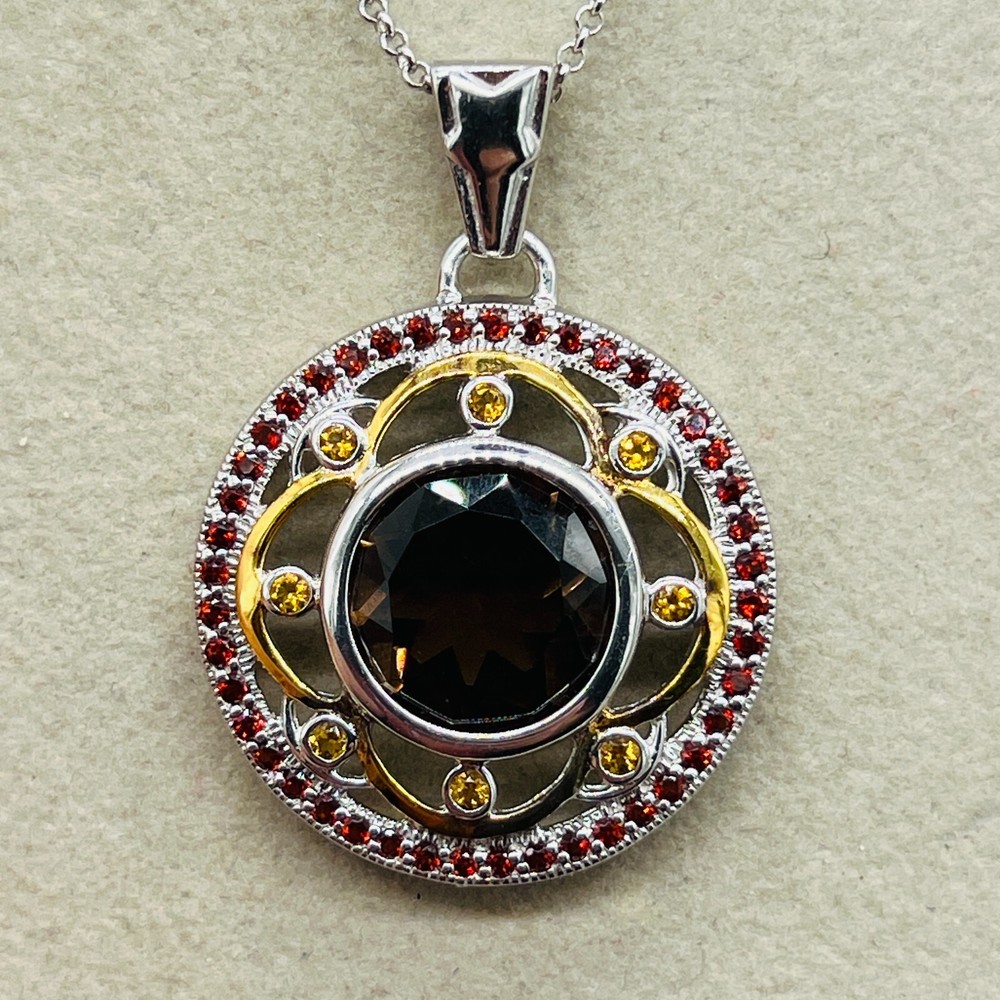 Sterling Silver 925 Open Work Crystal Round Signed NF Pendant Chain Necklace JTV