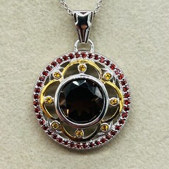 Sterling Silver 925 Open Work Crystal Round Signed NF Pendant Chain Necklace JTV