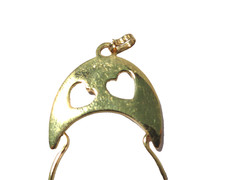 Monet Charm Holder w Automobile Car Dangle Hearts Cut Out Brass Vintage Signed