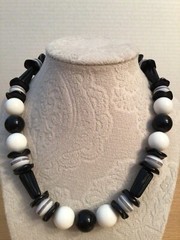 Arthur David Signed Black & White Various Size Beaded Necklace