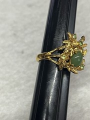 Vintage 18KT. H.G.E. Faux Jade Uranium Glow Stones Gold Plated Ring 7.75