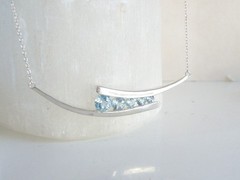 Vintage Sterling Silver 925 Natural Heated Blue Topaz Channel Set Necklace 18″