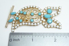 Vintage White Milk Glass and Turquoise Rhinestone Owl Bird Pin Brooch