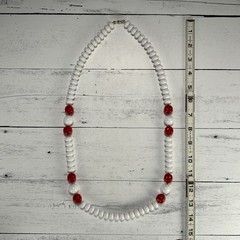 Vintage White Lucite Beaded Necklace Red Accents 1970s-1980s Costume Jewelry