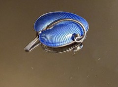 VB Denmark Sterling & Blue Enamel Large Leaf Pin and Clip Earrings