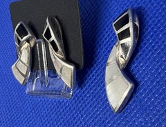 Set Pendant & Earrings 925 Sterling Silver 1970s Abalone Onyx NF Thailand