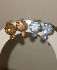Vintage Rhinestone Clip On Earrings Lot of 2 Pairs Topaz Amber and Light Blue
