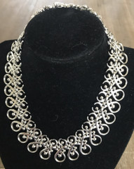 Vintage Crown Trifari Silver Tone Ribbon Crystal Wide Necklace RARE 15.5 in