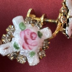 Vintage Guilloché Floral Jewelry Set Brooch Earrings Stick Pin