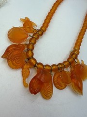 Vintage Necklace Plastic Orange Fish Seashell Beach Nautical 24 inches