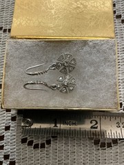 Art Deco Style Pave Rhinestone Silver Tone Pierced Wire Dangle Earrings 1.5”