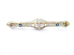 14k Gold Platinum Top Edwardian Bar Brooch Collar Pin