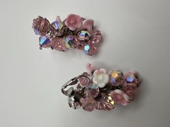 Vintage Pink Flower Dangle Clip Earrings 4.5cm JB17