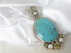 Huge Sterling Silver 925 Turquoise Statement Heavy Enhancer Pendant