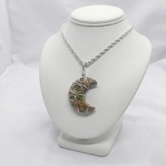 Unakite Pendant Necklace, Handmade Wire Wrapped Green Pink Stone Charm