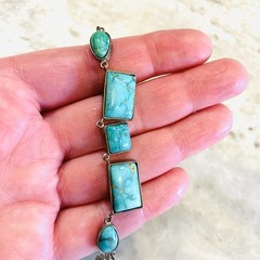VTG Southwest Turquoise Necklace Sterling Silver Old Pawn Victorian 925 18” WOW