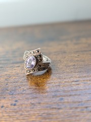 VTG SterlingSilver FAS Marcasite Amethyst Shield RingS6.5 February Birthstone