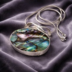 Abalone Necklace Pearl Earring Set Sterling Silver Pearl Paua Shell Statement