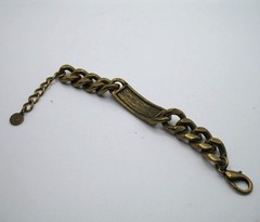 Vintage RJ Graziano pave rhinestone & antiqued goldtone ID bracelet 6.25-8″ adj