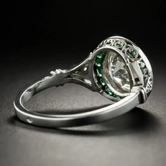 Art Deco Style 3Ct Lab Created Diamond & Emerald Wedding 14K White Gold FN Ring