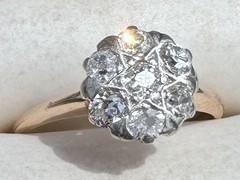 ART DECO 1930’s OLD MINE CUT DIAMOND DAISY FLOWER RING 13K 14K 15K GOLD