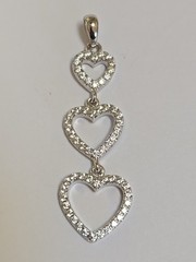 Sterling Silver ~ Triple Heart Pendant ~ Clear CZ Graduated Drop ~ VINTAGE