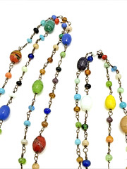 Vintage Venetian Lampwork Glass Bead Necklace Multicolor Swirl Long Boho 56″