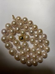 Necklace 10mm Cultured Pearl pinkish lavender KNOTTED silk 9mm 14k ball clasp