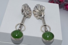 Soviet VTG old Ukraine earrings Sterling SILVER 925 stone green nephritis