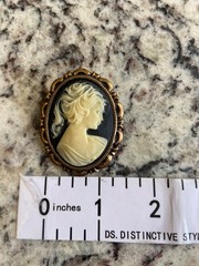 Vintage Cameo Brooch Gold Tone Oval Lady Portrait Pin Victorian Revival Style
