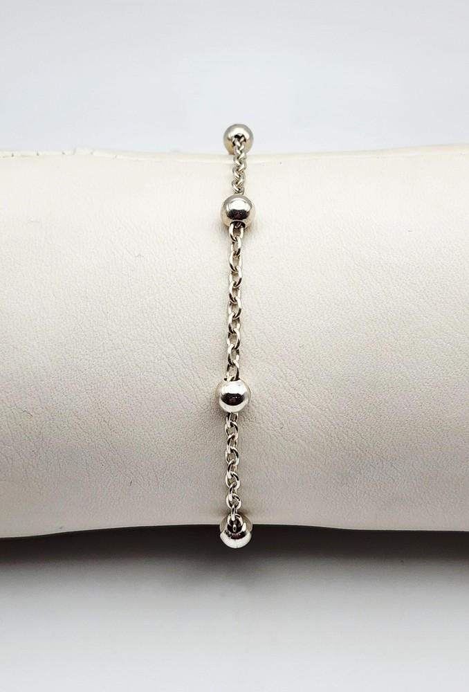 Jacmel Italy 925 Vintage Sterling Silver 5mm Station Beaded Chain Bracelet 8″