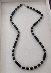 Trifari Signed 1970’s 1980’s Black Gold Resin Acetate Metal Beaded 30” Necklace
