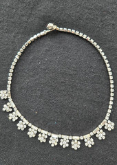 Vintage Rhinestone Floral Motif Wedding Necklace 14″ Choker Length