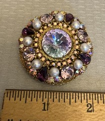 Vintage Signed ART Arthur Pepper Brooch Pink Lavender Purple AB Rhinestone Pearl
