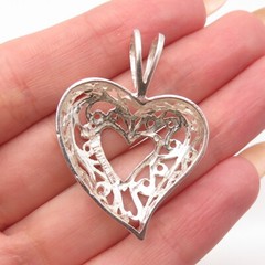 925 Sterling Silver Vintage Ornate Open Heart Slide Pendant