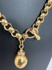 GOLD PLATED ROLO Style CHAIN Spherical Pendant Garnet Toggle Clasp