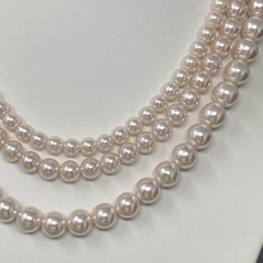 Imitation Pearl Necklace Soft Pink Hue Tripple Strand Collar Classic Couture 16″