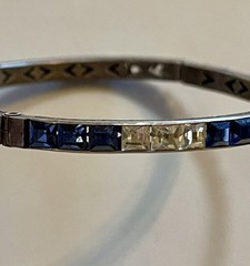 1930s Art Deco Channel Set Foiled Glass Sterling Silver Bracelet **FOR REPAIR**