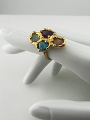 Vintage Stone Chip Ring Multi Color Pink Blue Purple Green Boho Style Size 5.25