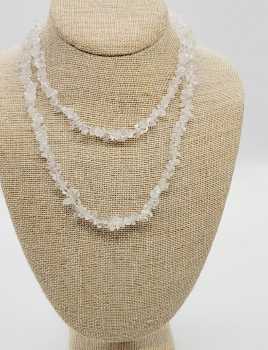 Chip Stone Necklace Transparent Clear Polished stone Vintage 32 in