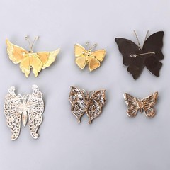 Vintage Butterfly Brooch Pin Lot of 6 Mixed Enamel Rhinestone Filigree Unmarked